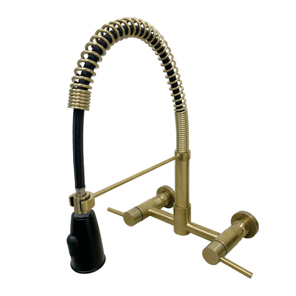 Gourmetier 2-Handle Wall Mount Pull-Down Kitchen Faucet, Brushed Brass GS8287DL